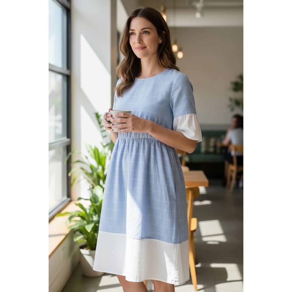 Hailey & Co. Blue Linen Blend Dress | Colorblock | Made in USA